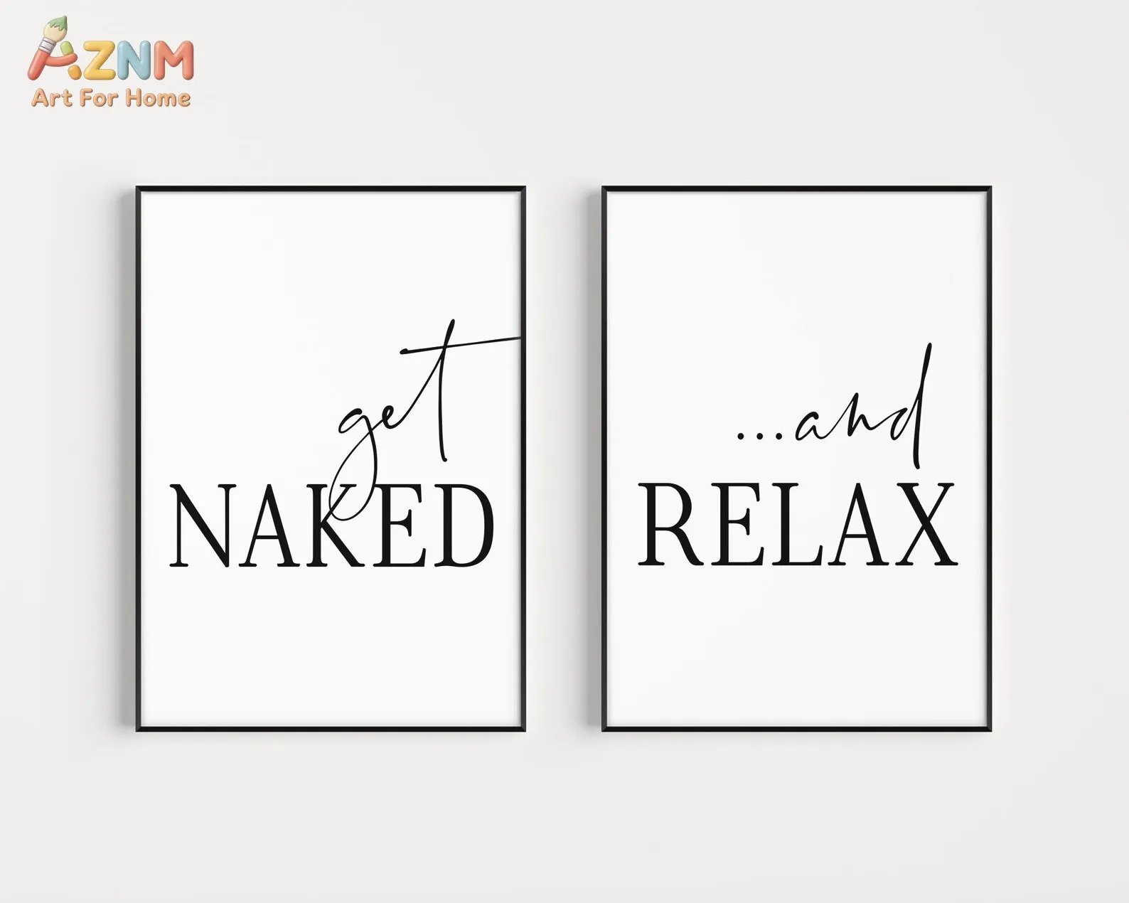 2Pcs Black White Get Naked And Relax Typography Canvas Prints, Minimalist Funny Bathroom Wall Art, Unframed Decor Posters