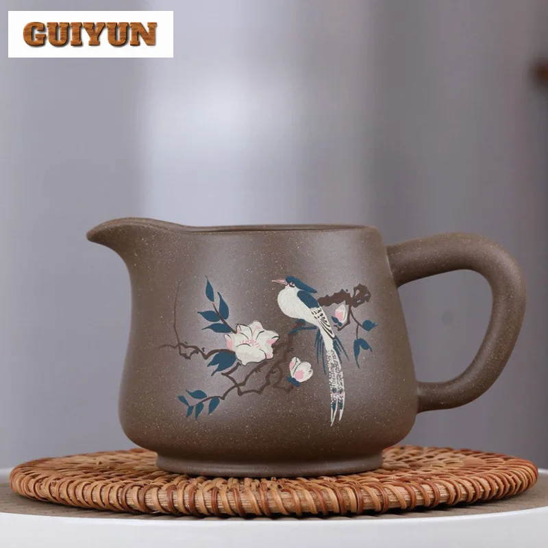 

250ml Yixing Purple Clay Flowers And Birds Tea Pitcher Tea Divider Cha Hai Dispenser Justice Cup Fair Mug Cafes Accessories Gift