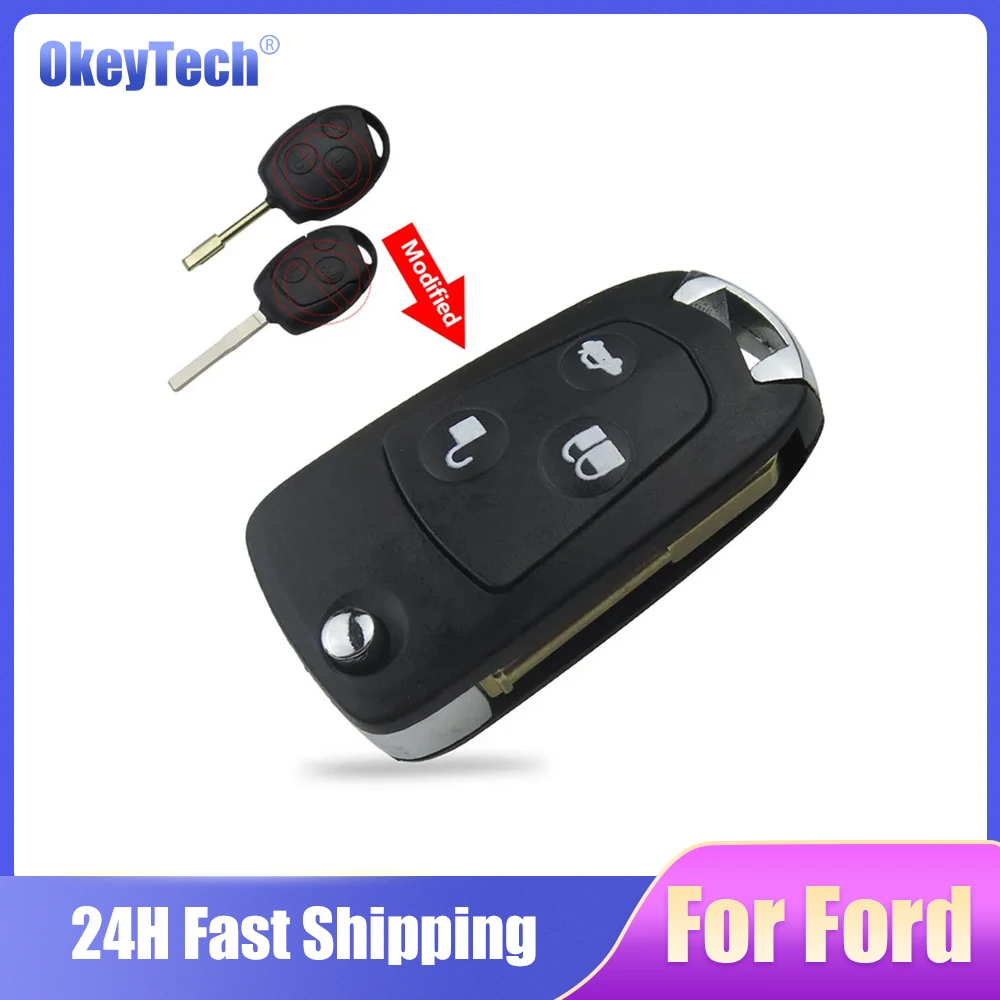 

Okeytech 3 Buttons Uncut Blank Modified Folding Filp Car Remote Key Case Cove For Ford Mondeo Focus 2 3 Festiva Fiesta Key Case