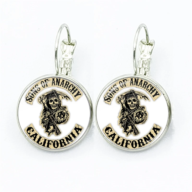 أبناء الفوضى شعار القرط رمز الحرية استرخى أقراط أقراط الموضة ، جديد الزجاج كابوشون سيدة أقراط مجوهرات #3