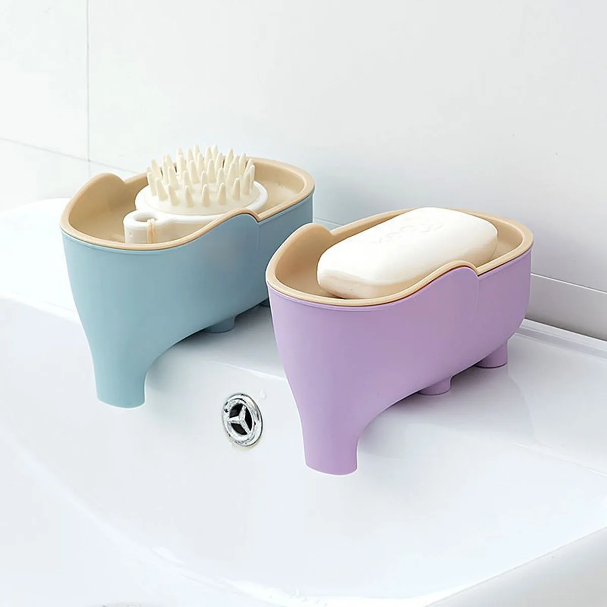 Soap Box NEW Double Layer Creative Cute Elephant Bathroom Accessories Home Decorative Children Students Waterproof Drain Rack