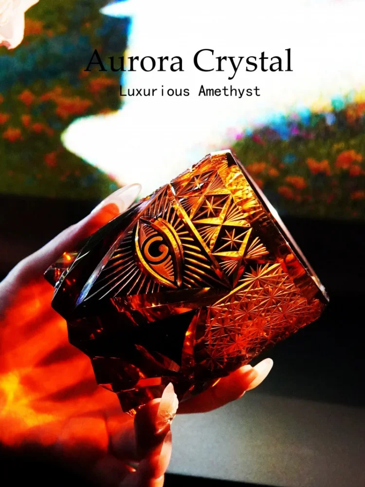 2026 Amber Crystal God All-seeing Eye Whiskey Glass Edo Kiriko Design Eye of Providence Brandy Tumbler High-end Gift Wine Cup