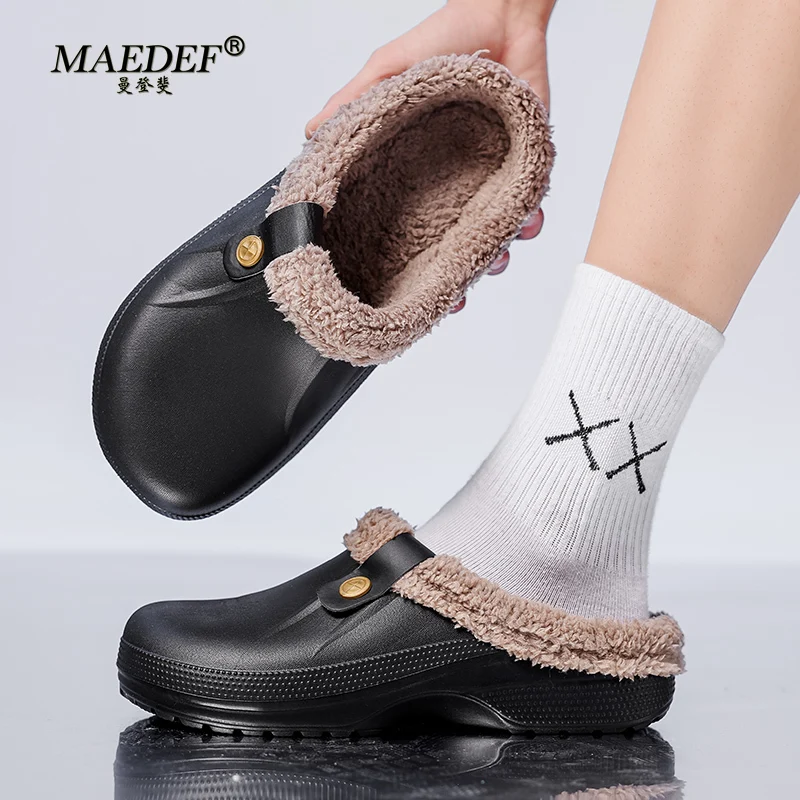 MAEDEF Winter Colgs Slippers Men and Women Waterproof Garden Shoes Home Fur Clogs Soft Plush Slipper Bedroom Shoe Indoor Outdoor