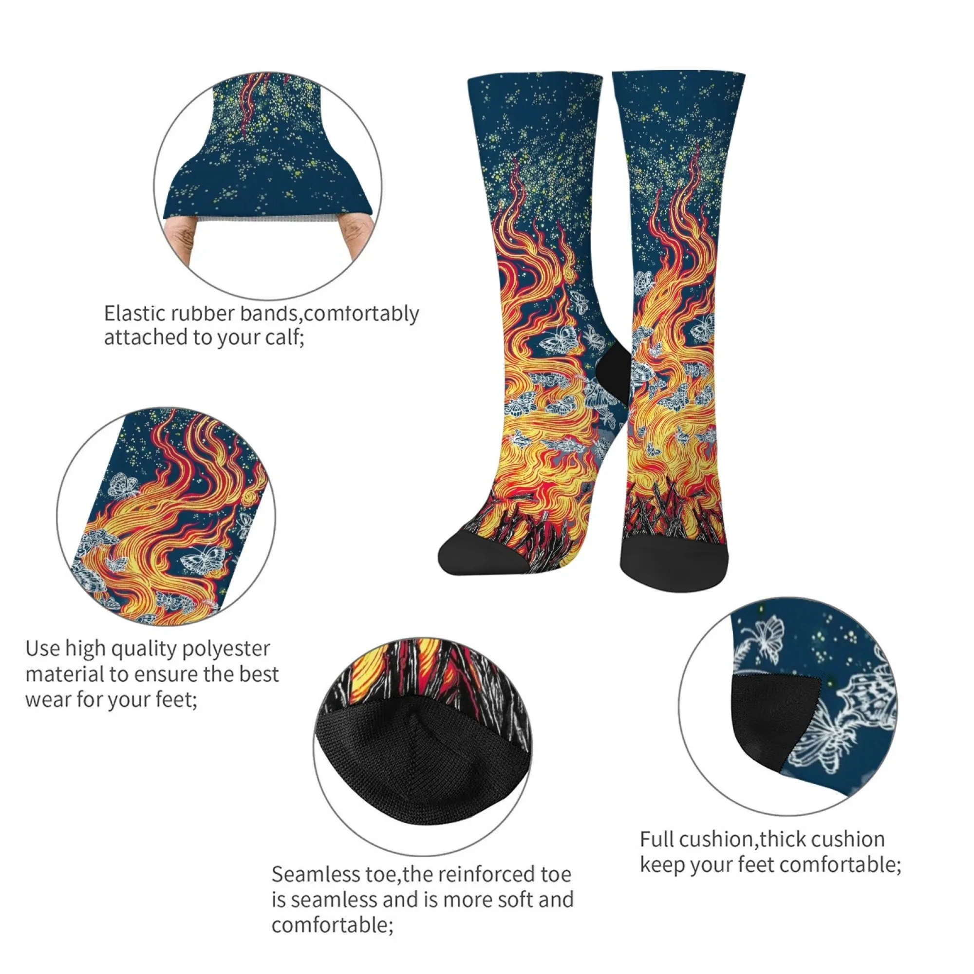Фэнтезийные романтические носки с бабочкой в виде костра, темно-синие носки с принтом звездного неба и леса, подарок для романтических любителей искусства