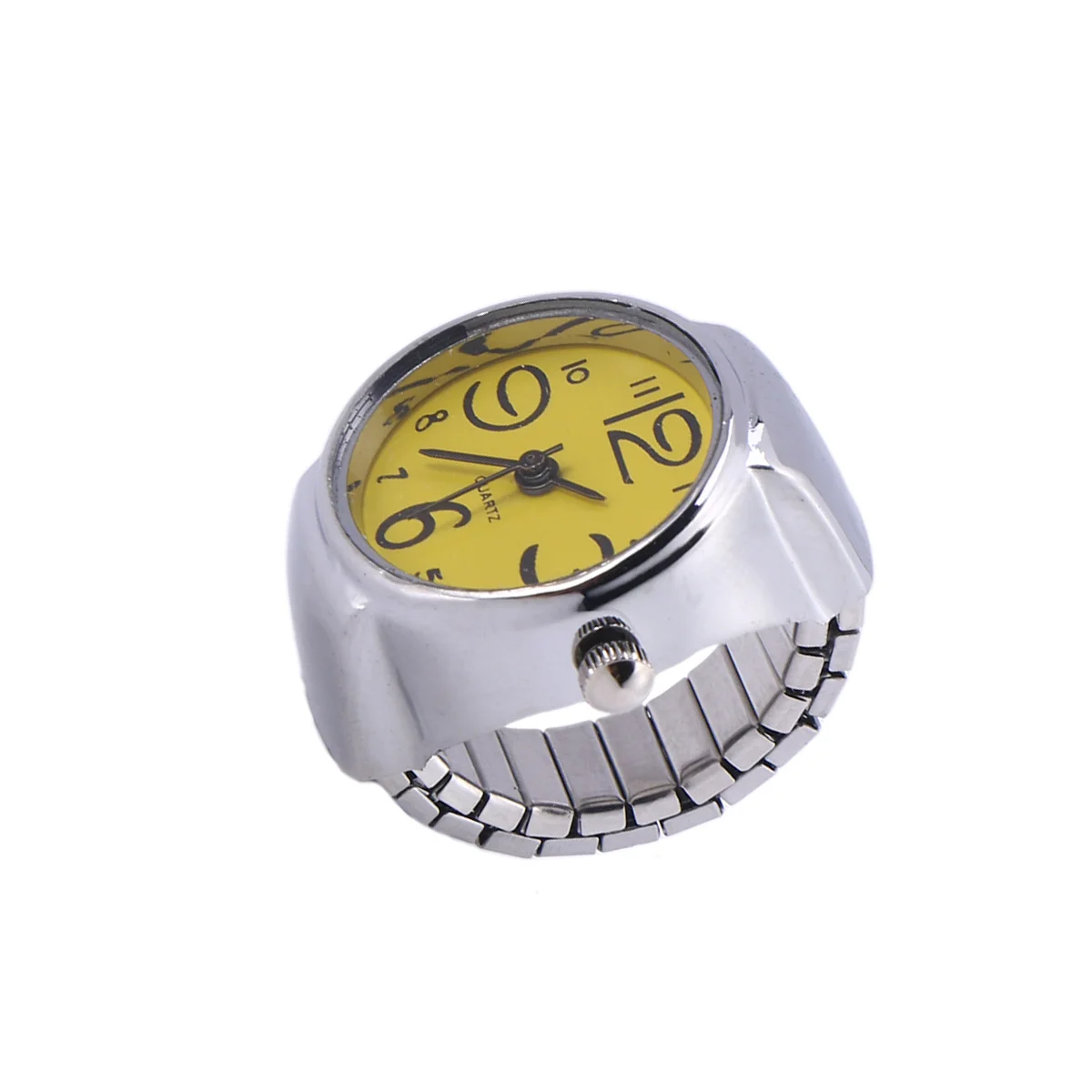 Reloj con anillo elástico creativo amarillo Unisex, reloj de cuarzo con dedo de acero inoxidable, regalo de moda informal para uso diario para hombres y mujeres