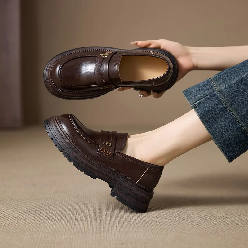 

Женские лоферы DIMANYU из натуральной кожи, новинка 2026 года, весенние женские туфли в британском стиле, женская обувь на платформе без шнуровки в студенческом стиле