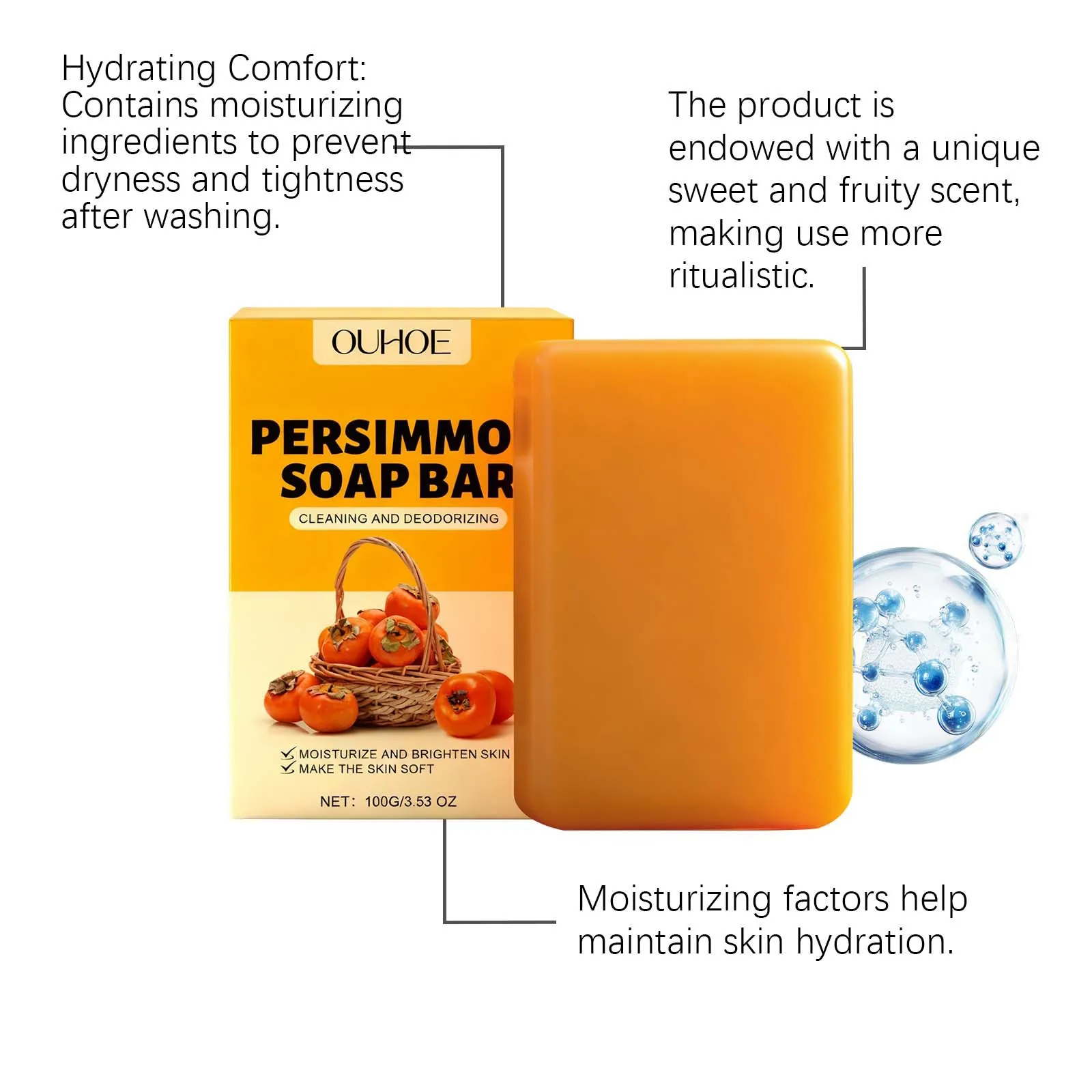 New Persimmon Deodorant Soap Deep Cleansing Moisturize Exfoliating Remove Mite Whitening Smooth Brighten Fragrance Handmade Soap