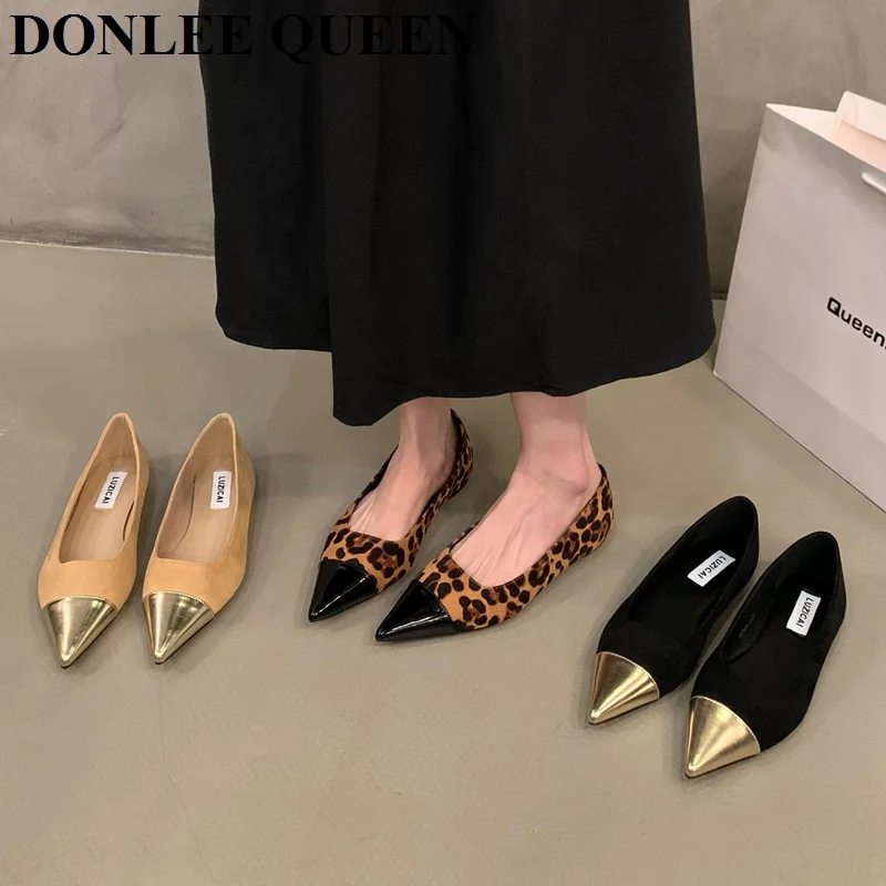 Female Shallow Flats Shoes Women Slip On Casual Loafer Flat Pointed Toe Ballerina New Fashion Brand Leopard Pattern Autumn Mujer