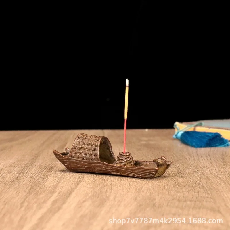Brass alloy craft boat-shaped incense holder home living room decorative ornament