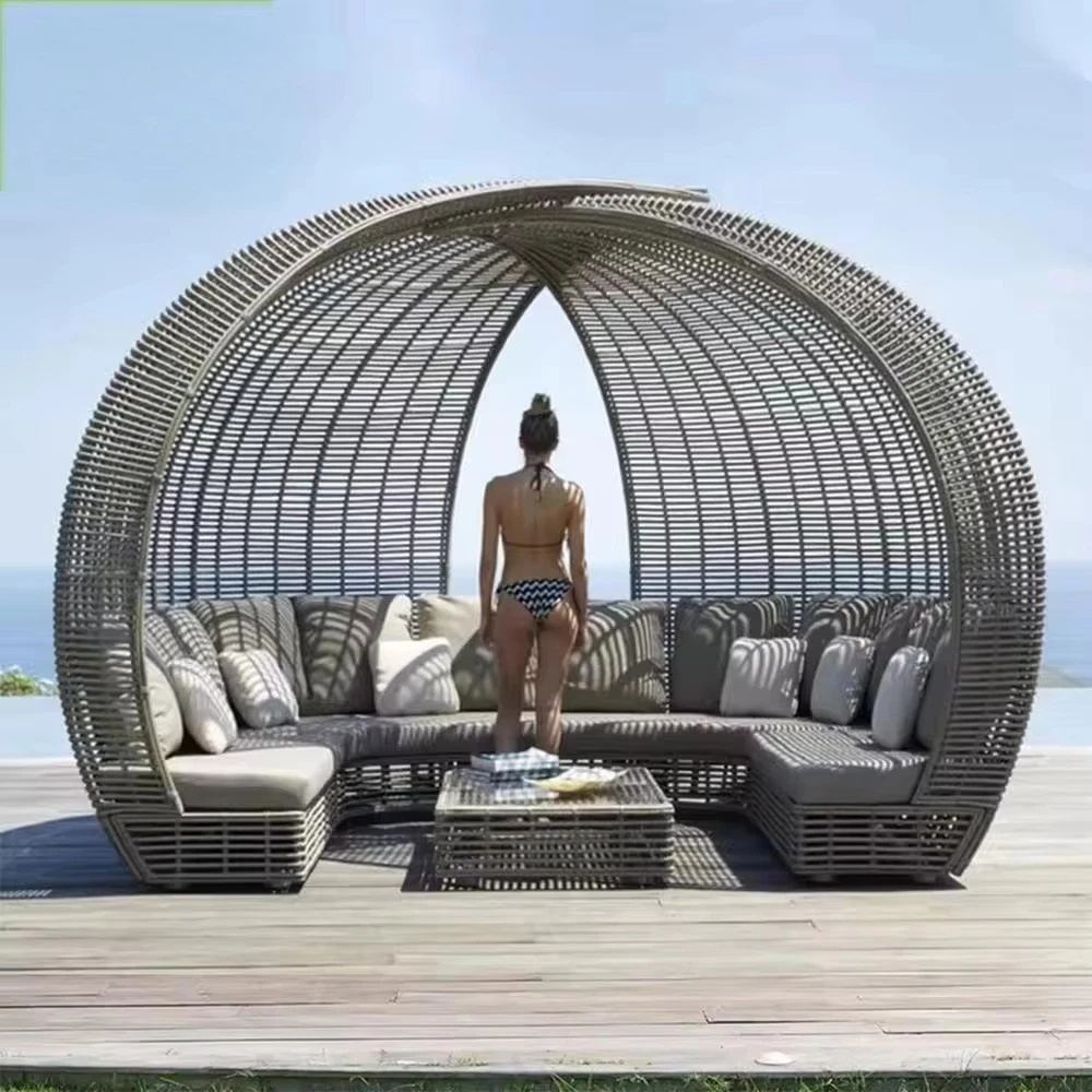 

All-Weather PE Plastic Rattan Daybed Modern Luxury Design for Patio Garden Courtyard Pool Park for Leisure Sunbathing