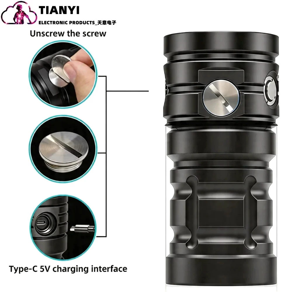 D16 100M Deep Diving Underwater Flashlight 120 Degree Luminous Fill Light Rechargeable Waterproof Lamp Dual Switch 3 Mode