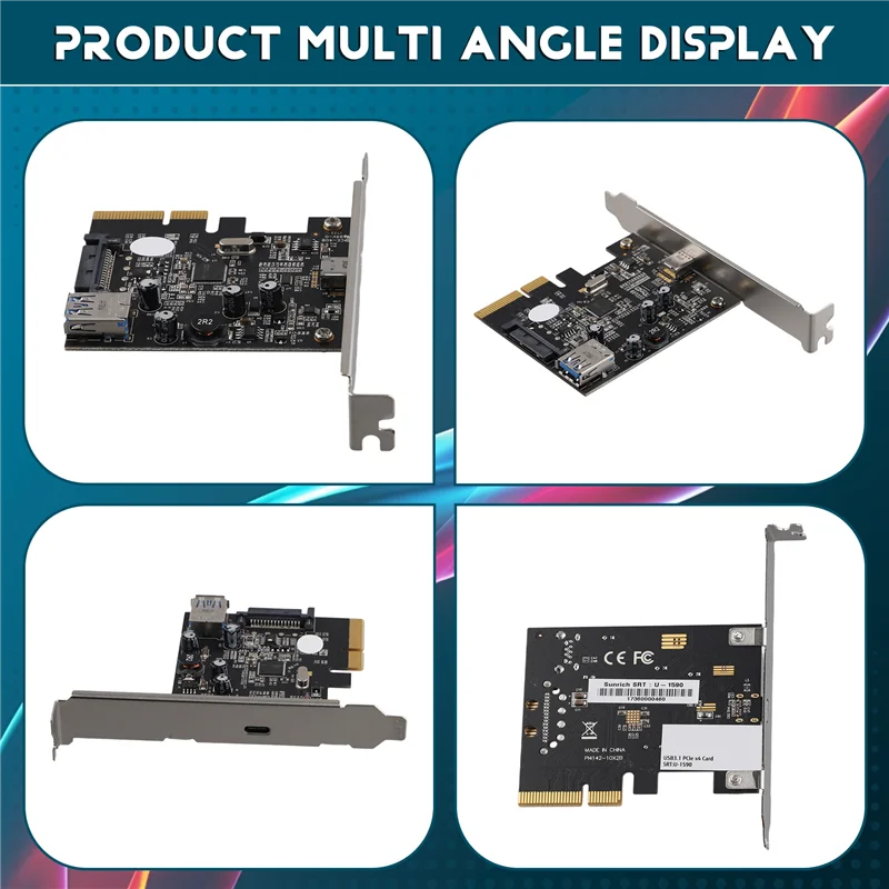 Adapterkarte PCI-E 4X auf USB3.1 Erweiterungskarte 10G Hinterer Adapter TYPE-C+TYPE-A Board ASM1142 Module-N33R