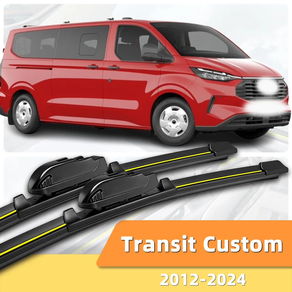2 Stück Auto-Scheibenwischer, geeignet für Ford Transit Custom (2012-2024), hochauflösende, geräuscharme, stabile und langlebige Auto-Wischer
