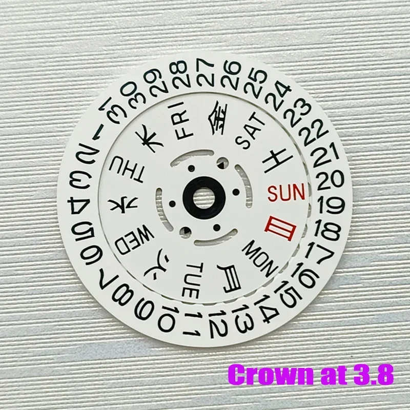 NH35 NH36 White Japan Kanji Movement Dial Fits NH35 NH36 Movement SKX007 Watch Date Week Wheel Crown at 3.0 or 3.8 Oclock