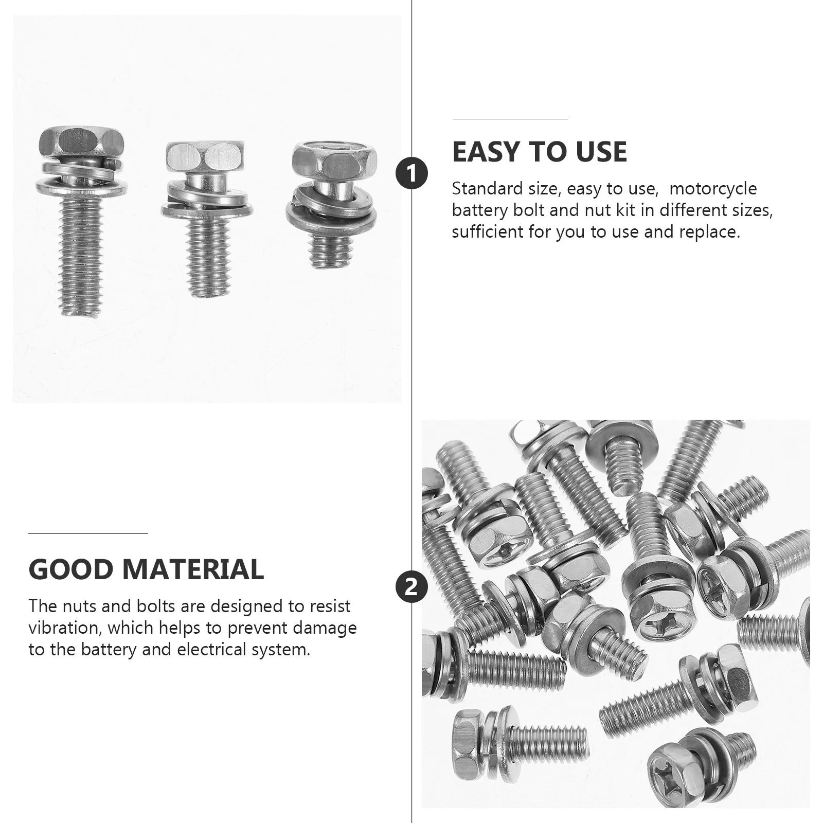 18Pcs Motorcycle Battery Terminal Bolt Nut Kit Stainless Steel Vibration Resistant Hexagon Nuts Bolts for Automotive Marine