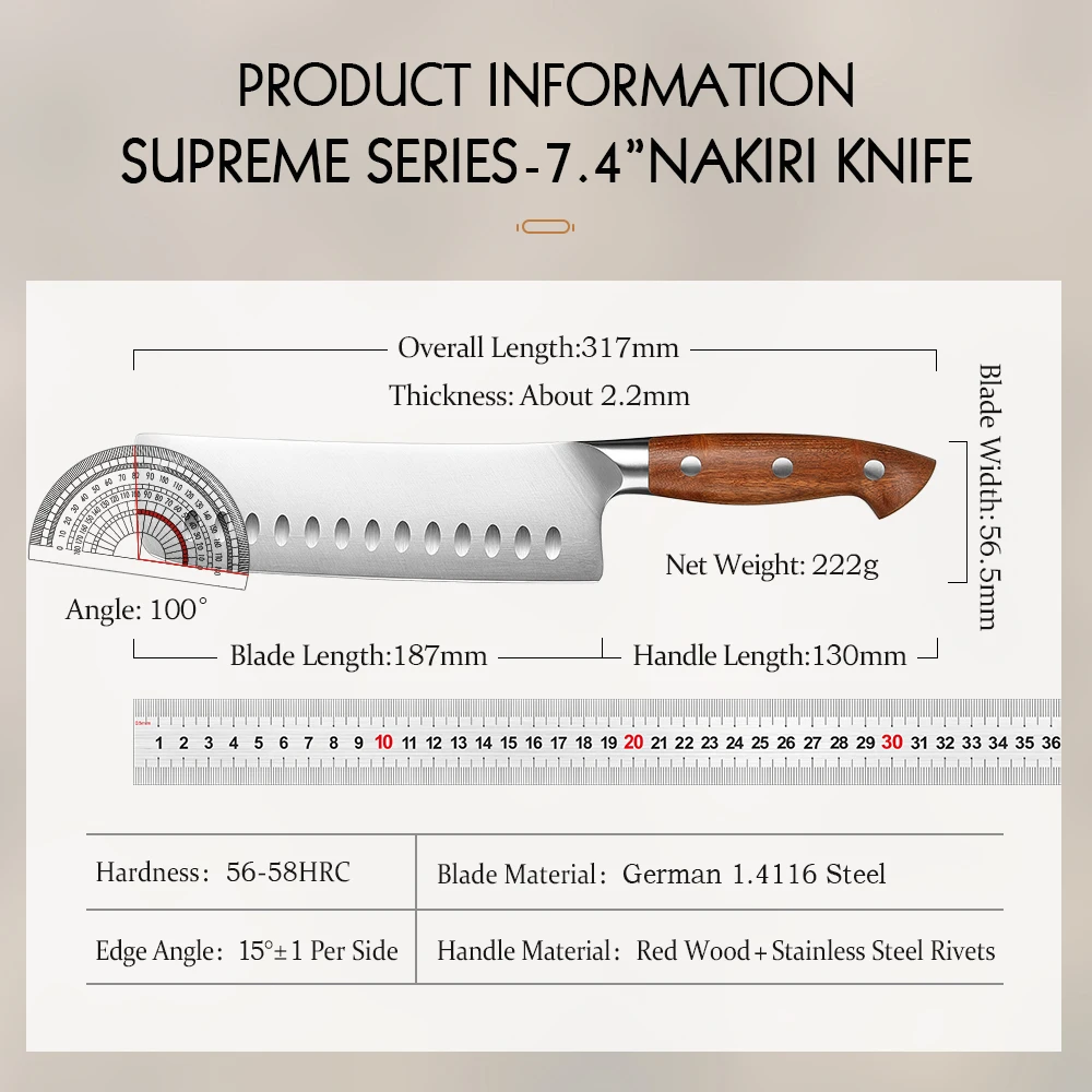 HEZHEN 7.4 Inch Nakiri Knife German 1.4116 Stainless Steel Japanese Cook Sharp Knife 56-58 HRC Kitchen Knife Gift Box