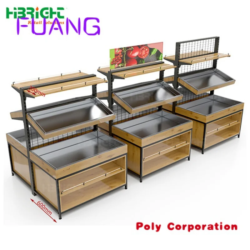 Imagem -06 - Odm Oem Wooden Produce Display Stand Frutas e Vegetais Rack para Supermercado Atacado