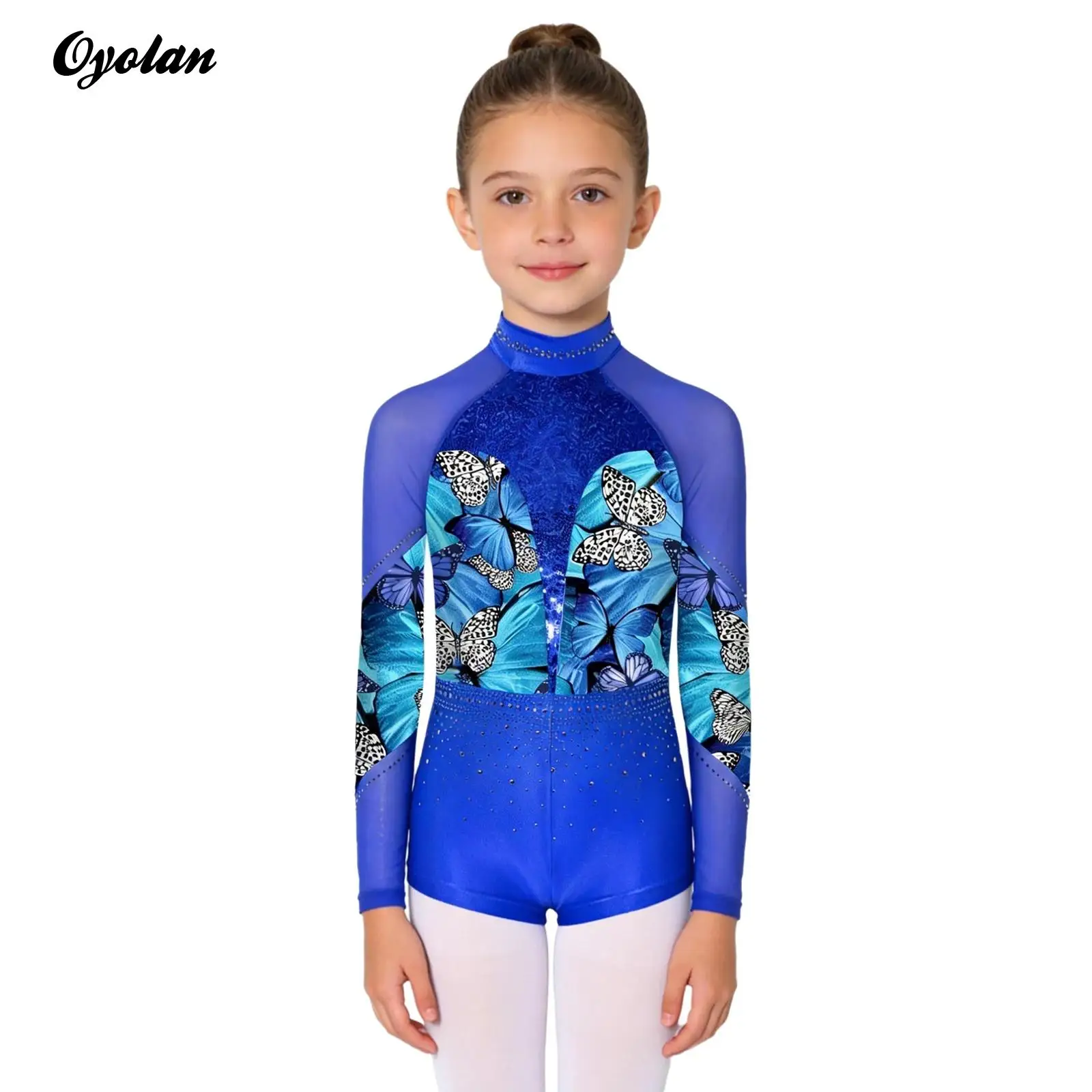 

Kids Girls Glittery Floral Gymnastics Ballet Leotards Children Stage Performance Costume Rhinestones Sequins Decors Jumpsuit