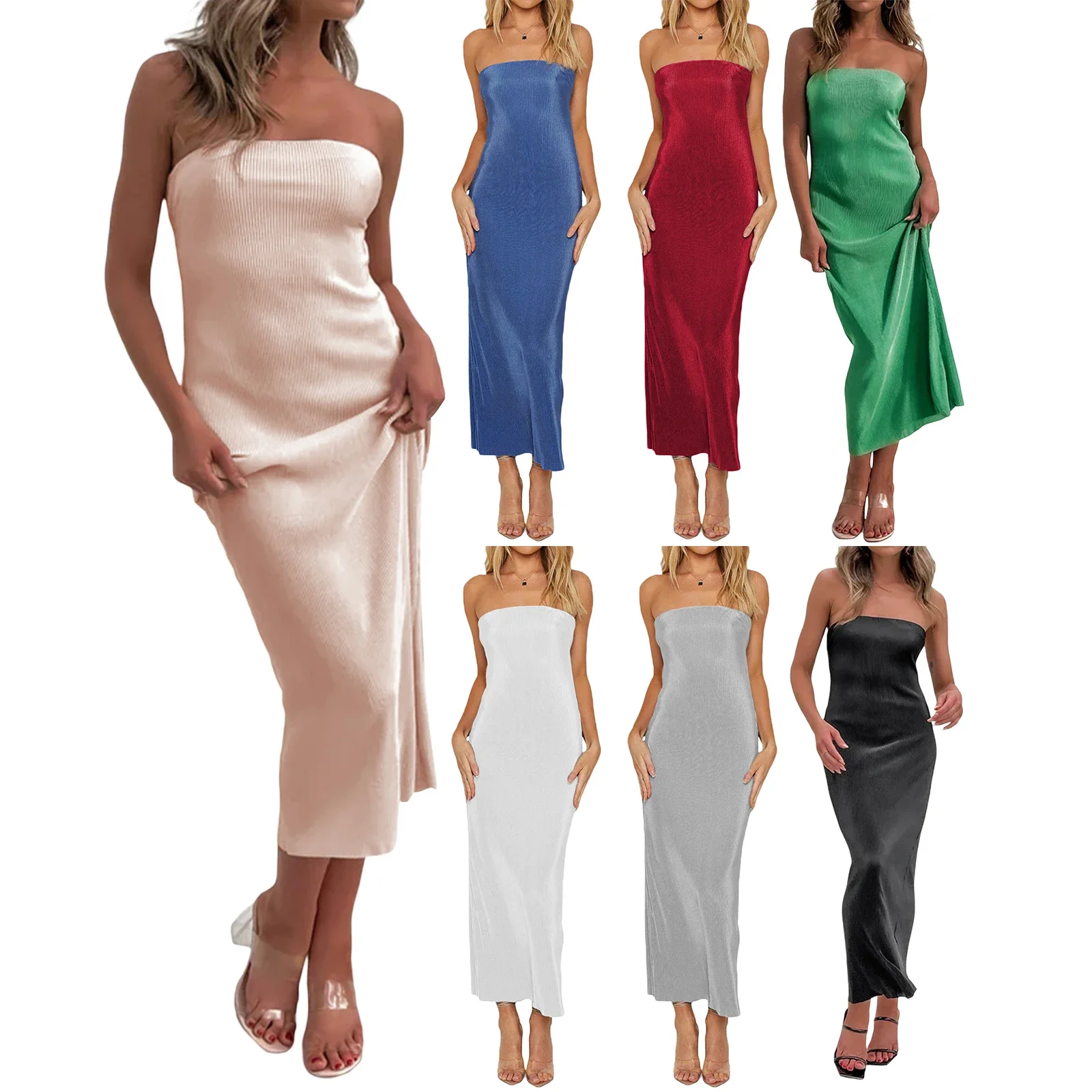 Sexy Women's Strapless Bodycon Party Dress Fashion Casual Solid Off Shoulder Backless Skinny Club Long Dresses