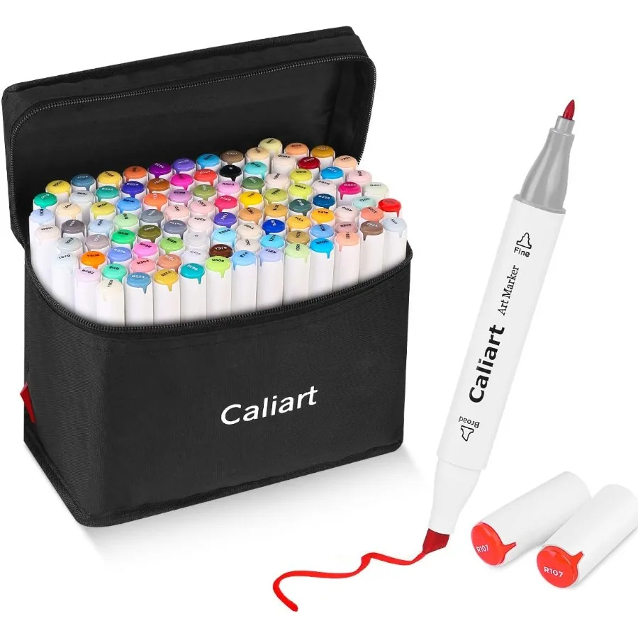 Caliart Markers 100 Colors Dual Tip Art Markers Sketch Pens Permanent Alcohol Based for Adults Artists Drawing Illustration Ske