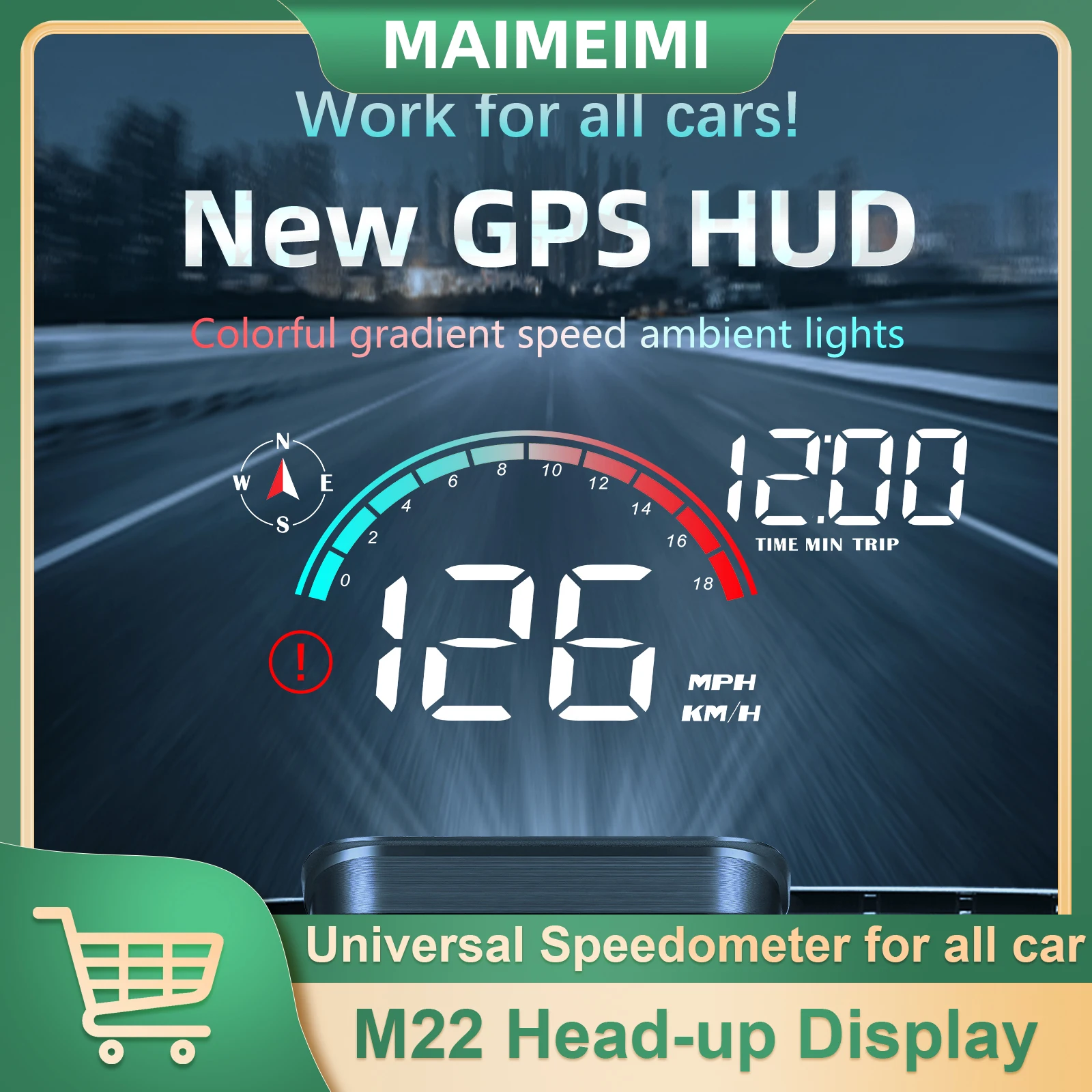 M22 Smart Head Up Display GPS HUD Digital Odometer Mileage Car Gauge Security Alarm On-board Computer MPH KM/H Speed for All Car