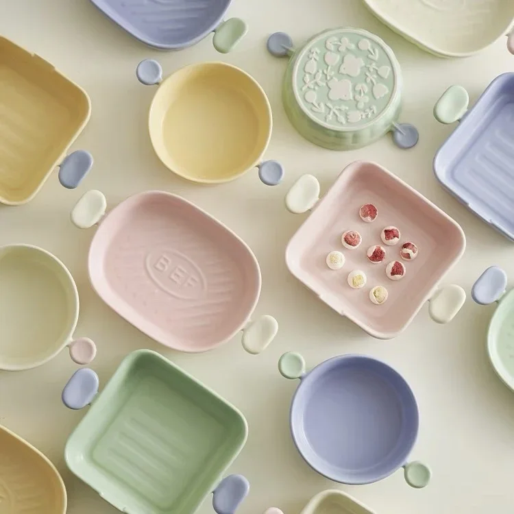 ins style Korean macaron color milk huhu cute tableware set gentle girl heart underglaze baking pan