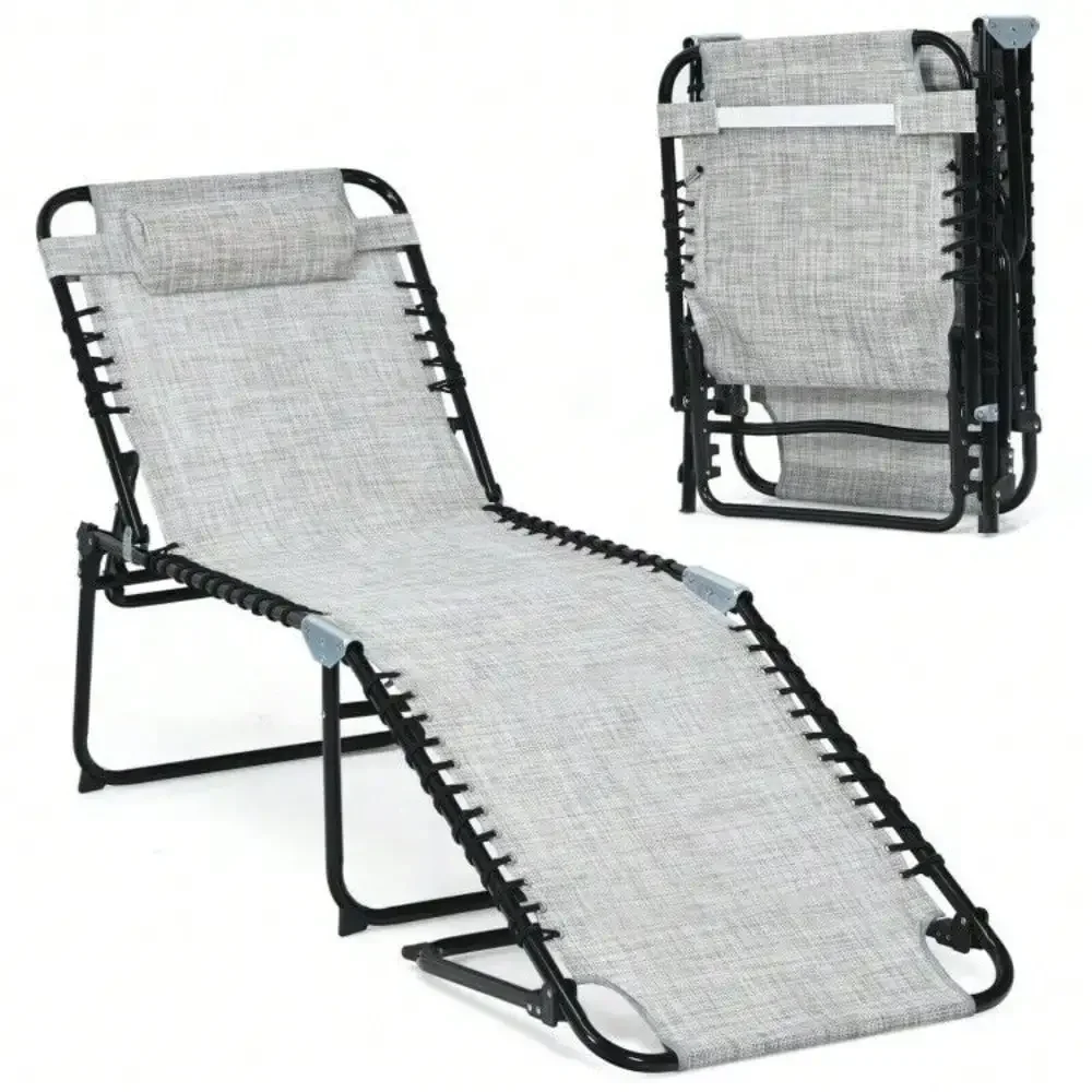 

Folding Lounge Chaise 16'' High Recline Chair W/ Adjustable Backrest & Footrest