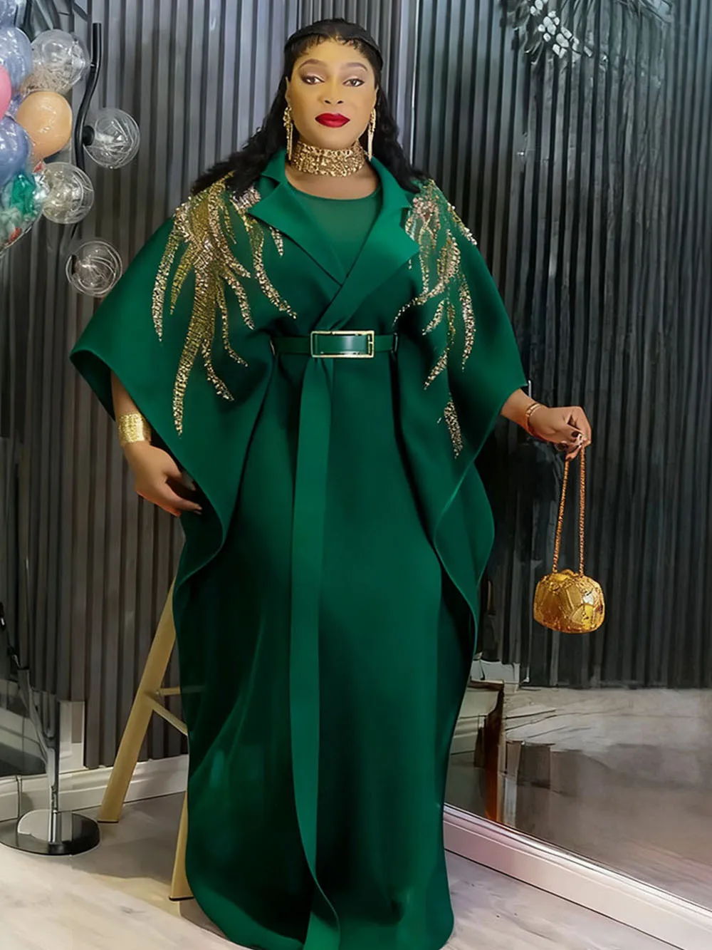 2025 جديد Sle rican مقاس كبير لون نقي طويل Dr طقم مكون من قطعتين ملابس نسائية عبر الحدود الشرق الأوسط التقليدي... #4