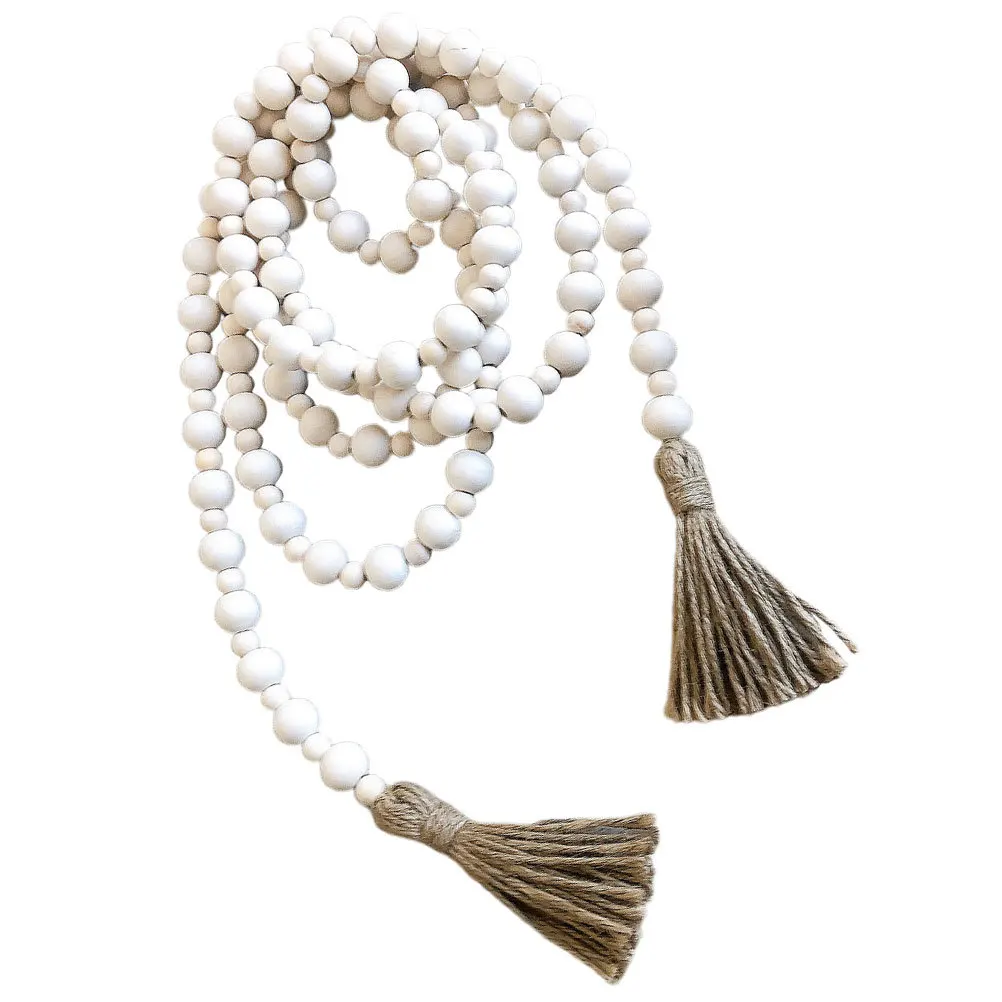 

Wooden Bead Garland Hanging Decor Rustic Wall Home Party Festival Tassel Beaded String Ornament For Tiered Tray Door