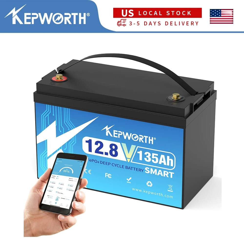 بطارية KEPWORTH 12V 135Ah LiFePO4 مع 100A Bluetooth BMS وحماية منخفضة الحرارة لقارب RV الشمسي #1