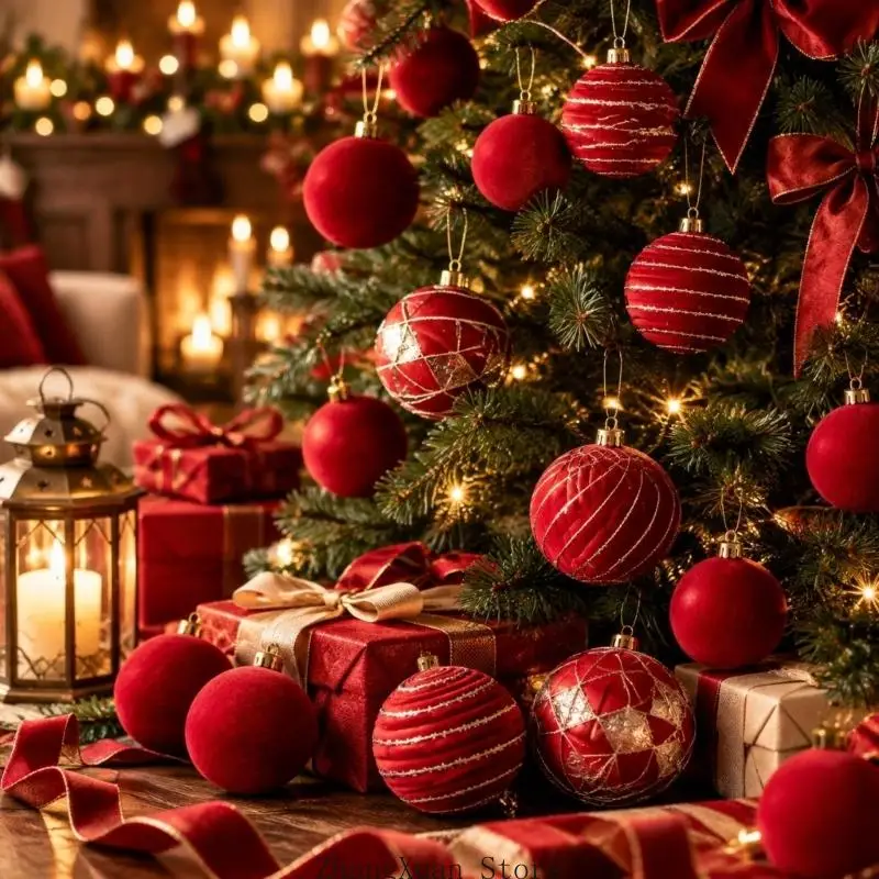 Weihnachts-Hängekugel-Set mit einfarbigen und gemusterten Oberflächen, 3 x – Detail 3