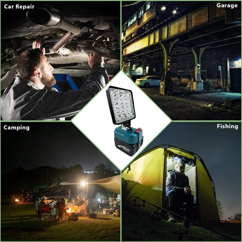 18V Li-ion Battery LED Work Light Flashlight Portable Emergency Flood Lamp Camping lamp For Makita 14.4V 18V lithium-Ion battery