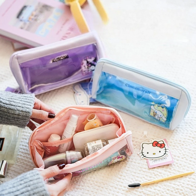 

Косметичка с мультяшным рисунком, женская косметичка, большая вместительная сумка для туалетных принадлежностей, портативный органайзер для макияжа, прозрачный чехол для хранения помады