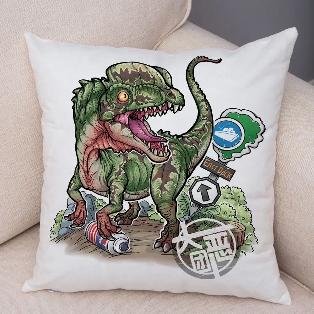 Cartoon dinosaur pattern throw pillow cover with short plush print for living room sofa decoration cushion cover pillow covers