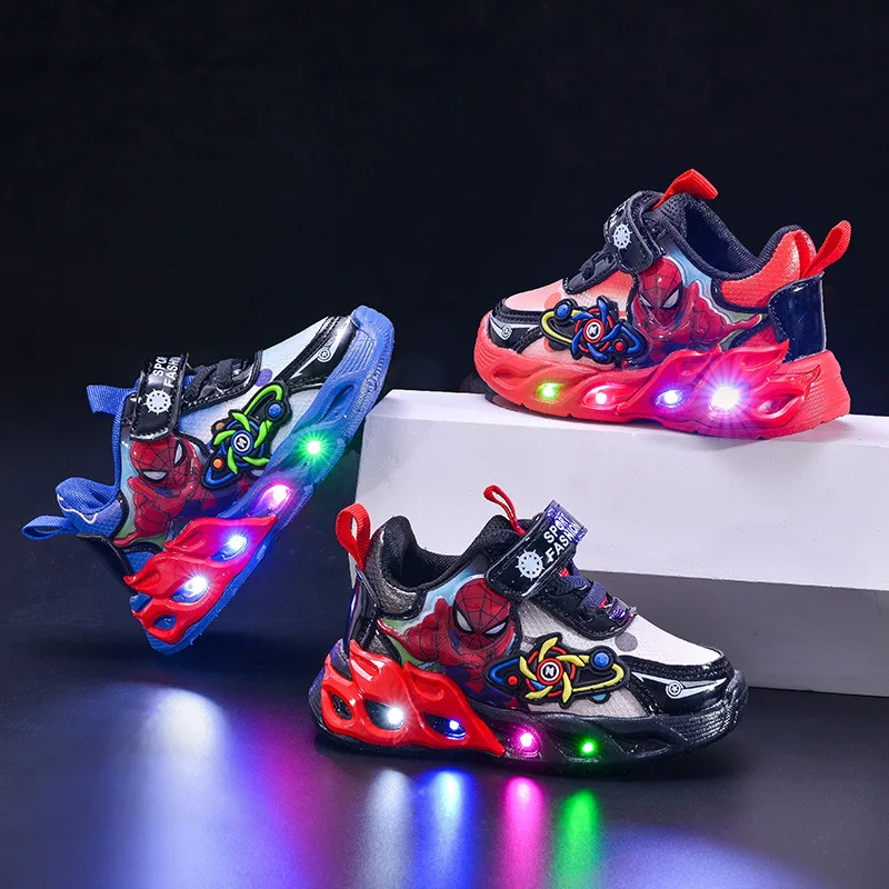 

2026 New Spider-man Sneakers Disney Led Light Sneakers Spring and Autumn Boys Sport Shoes Toddlers Girls Shoes Infant Tennis