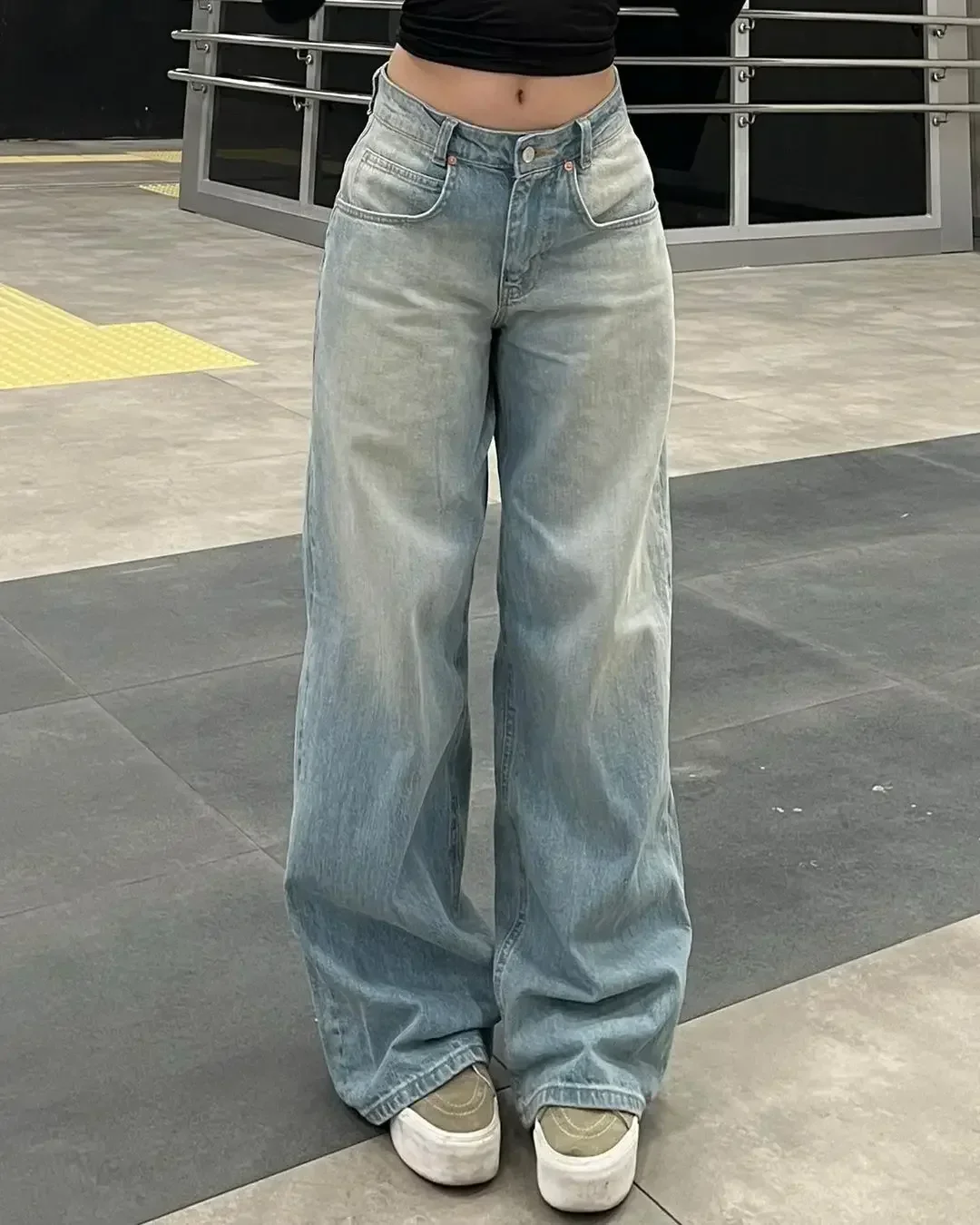 Harajuku Baggy Straight Pants High Waisted Y2k Vintage Blue Washed and Distressed Jeans Fashion Casual Classic Trousers New