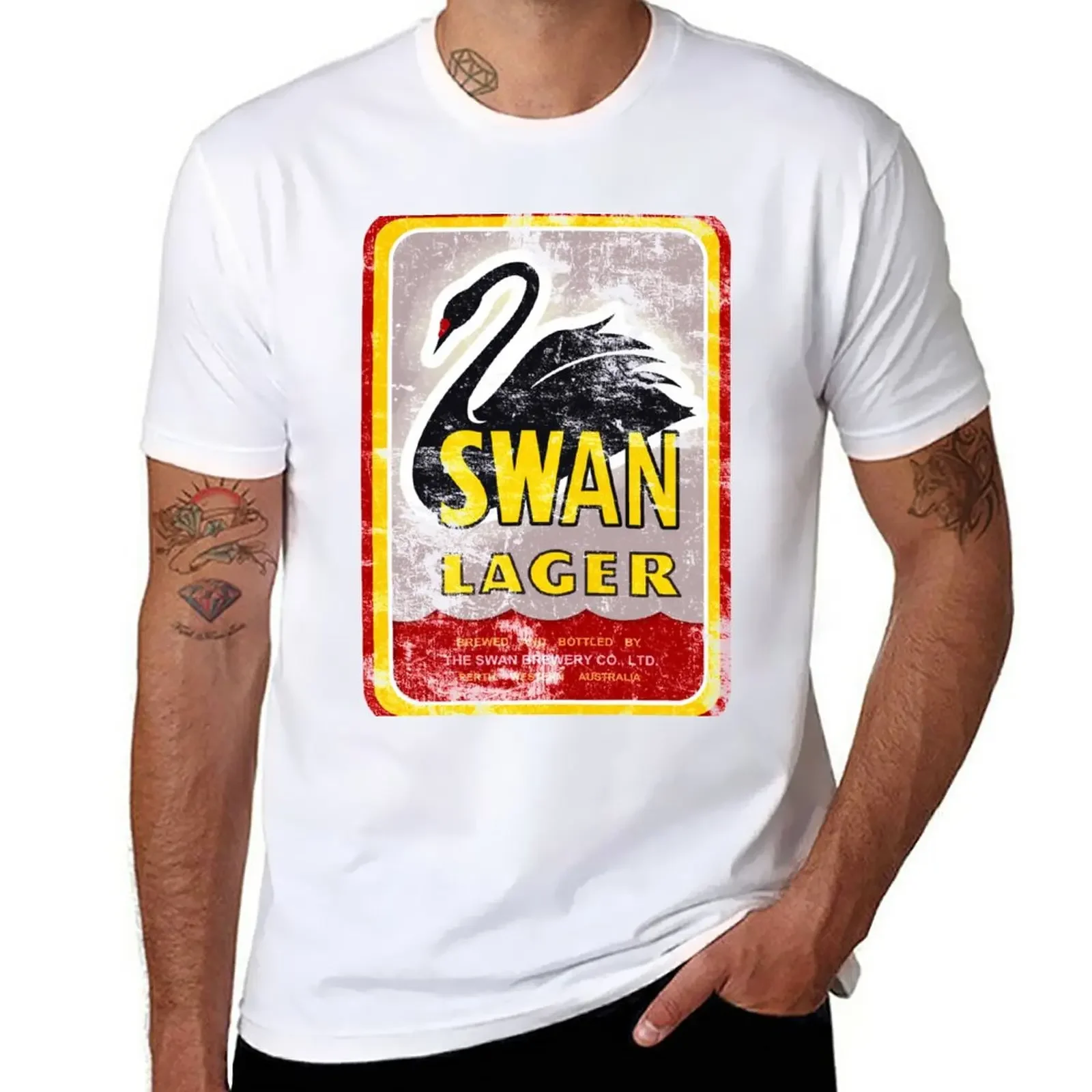 black t shirts Short sleeve tees mens funny t shirts New Swan Lager T-Shirt   COTTON  anime clothes  men clothing  style