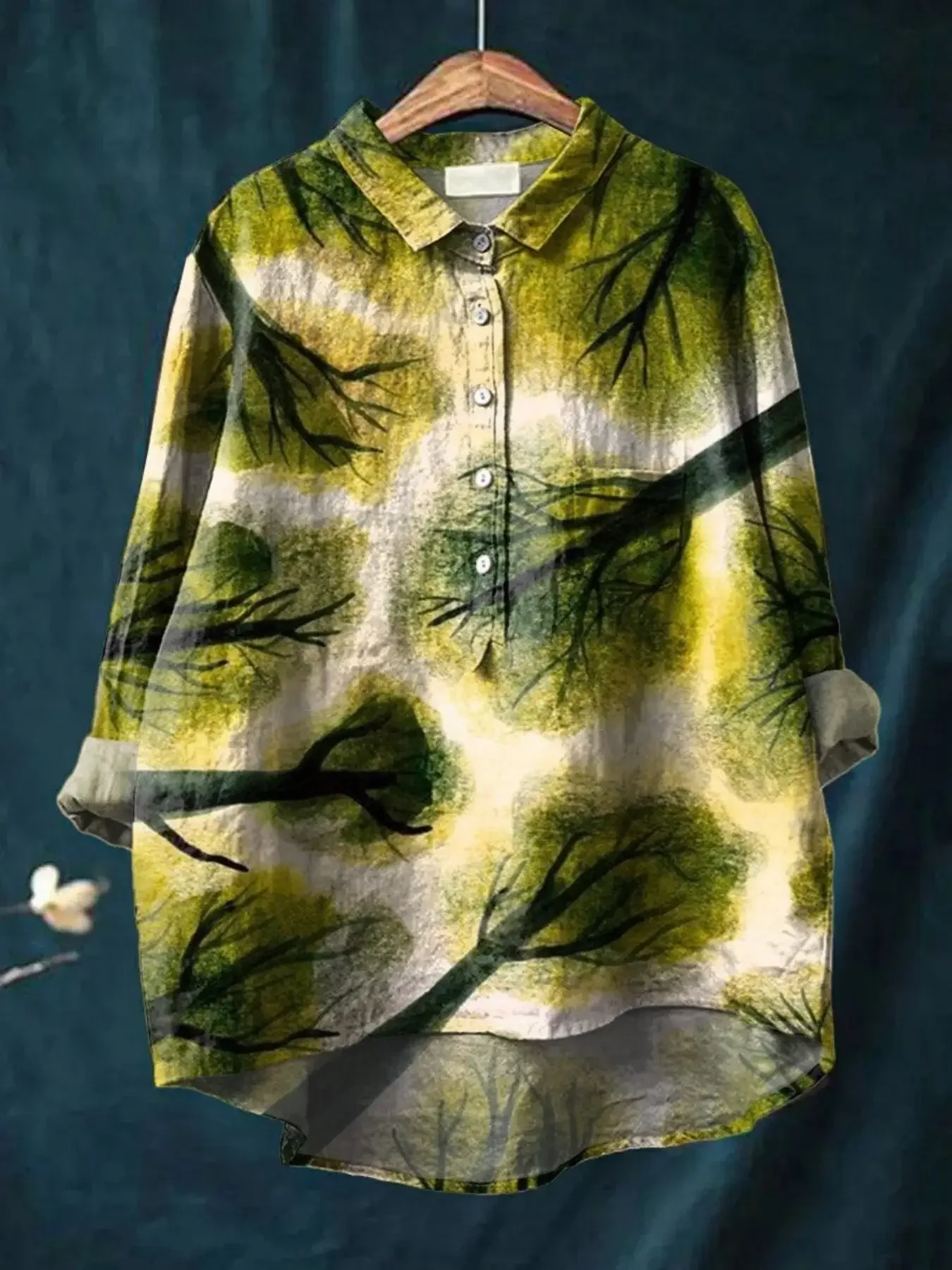 

Clothes resembling trees new women's casual loose fit floral printed button up shirt - loose casual full body printed lapel top.