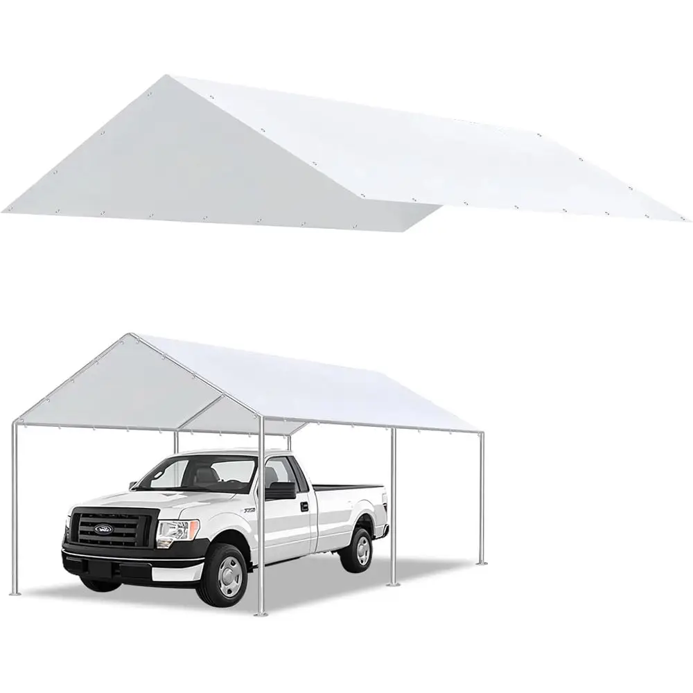 

Навес для автомобиля 10x20 футов - прочный, водонепроницаемый, с защитой от УФ-излучения, устойчивый к разрывам, простая сборка, белый цвет