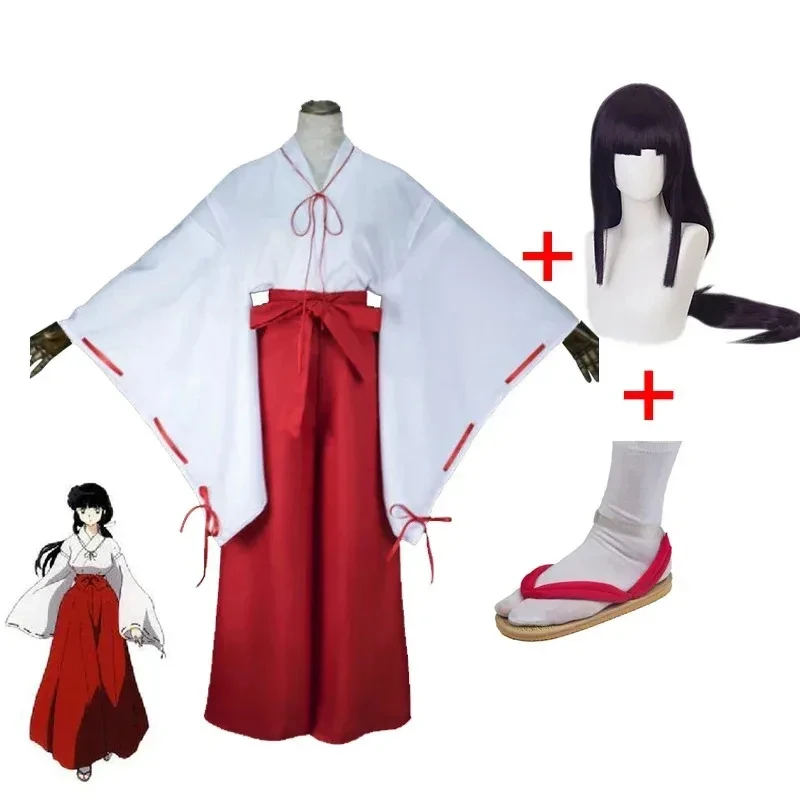 ♥ Disfraz de Cosplay de Inuyasha Kikyou para Mujer, Disfraz Divertido para Halloween, Carnaval, Fiestas, Pelucas de Anime, Sandalias de Paja, Ropa Nueva 2026