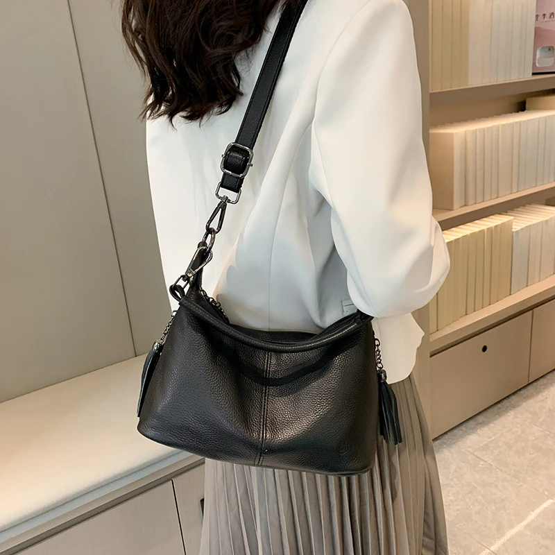 High Quality Top Quality Genuine Leather Women Shoulder Bag Long Strap Doctor Bags Vintage Woman Handbag Cow Leather Women Bags