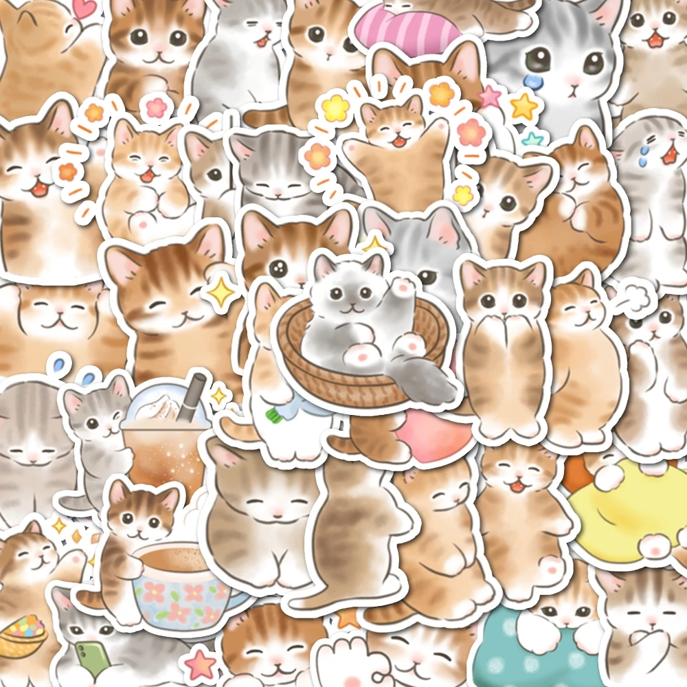 40pcs Super Cute Cartoon Kitten Stickers Self-Pasting Can Be Used To Decorate Mobile Phone Cases,Computers, Etc., Surprise Gifts