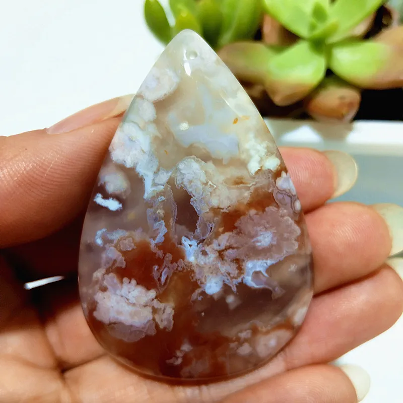 Natural Stone Cherry Blossom Agate Pendant Spiritual Meditation Treatment Stone Yoga Exercise Stone Feng Shui Crystal Ornament