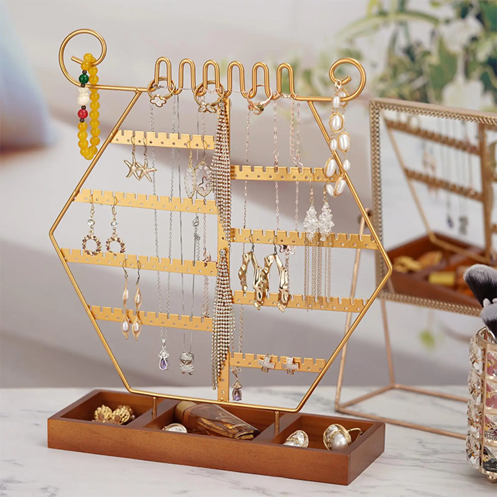 

Display Stand, Nail Polish Rings Watches Chains Ear Studs Stand Rack Jewelry Organizer, Table Top Hanging Holder Girls Gift