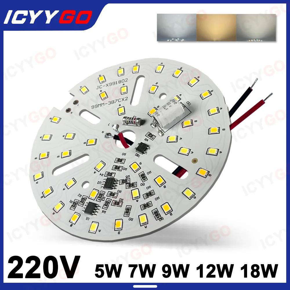

LED Bulb Chip 5W 7W 9W 12W 18W 24W AC 220V DOB No Driver Required Single/3 Colors Suitable for LED Ceiling Light PCB Accessories