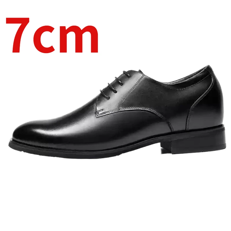 Height-increasing Derby Shoes for Men's Dress 7cm Elevator Wedding Leather Shoes Genuine Leather Breathable Thick Platform Shoe