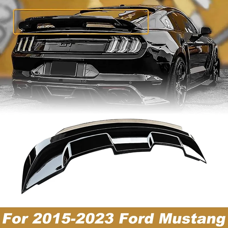

For 2015-2023 Ford Mustang Glossy Black Spoiler W/ Smoke Gurney Flap Wicker Bill Rear Boot Trunk Lip Styling ABS Accessories ﻿
