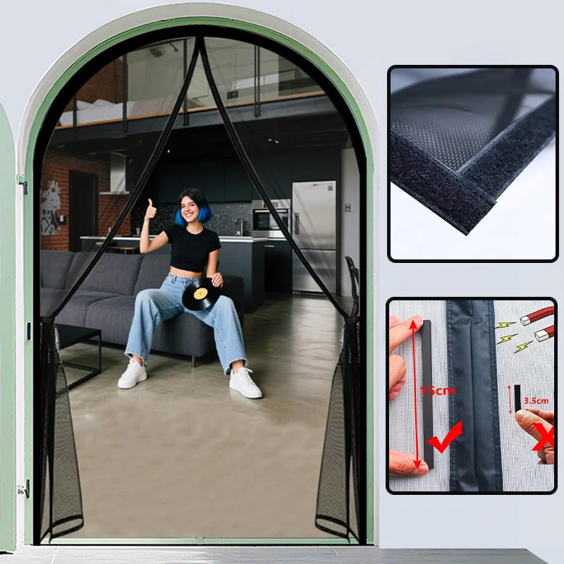 Magnetic Curved Door Screen Round Mosquito Net Custom Size Anti Insect Mesh Automatic Closing Fiberglass Curtain For Arched Door