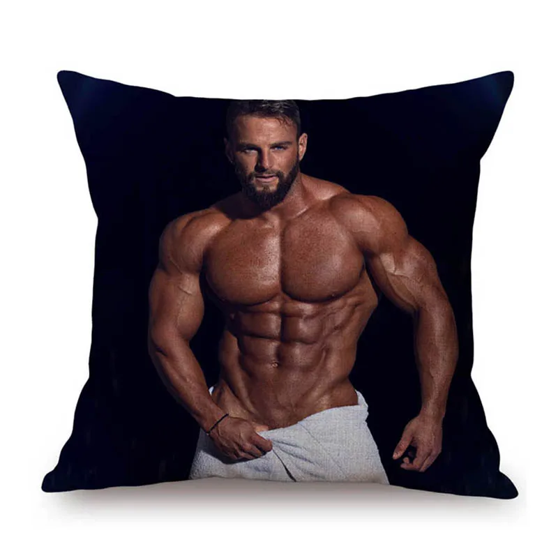 Muscle Male Boy Gym Advertising Pillow Cover Hormone Boyfriend Sexiest Man Hot Hunk Guy Sofa Cushion Cover Gay Home Decoration