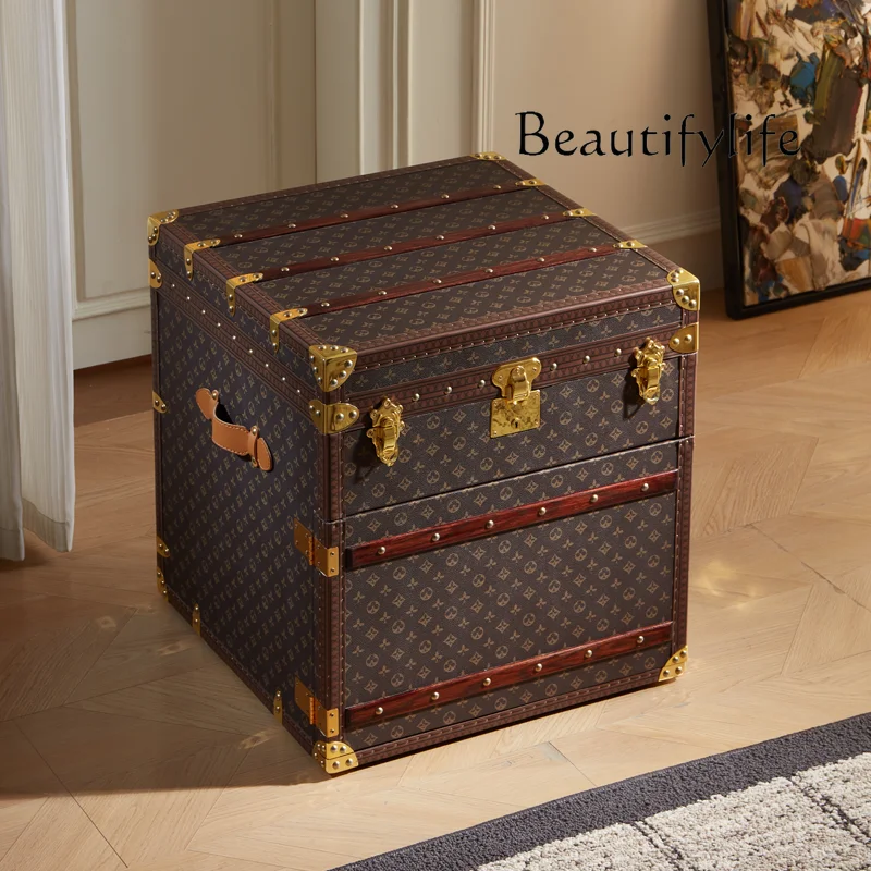 

French retro bedside table, old flower cabinet, living room sofa side cabinet, light luxury storage